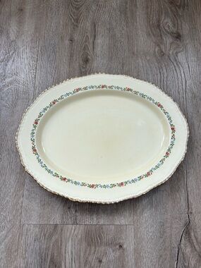 Vintage Ridgways England 22kt Gold 14” Cream Floral Oval Serving Platter